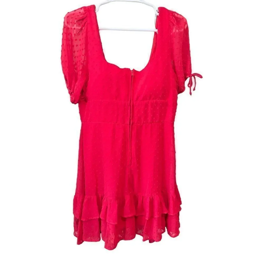 B. Darlin Puff Sleeve Sweetheart Tie Neck Red Dress Size 13/14 - Picture 2 of 5